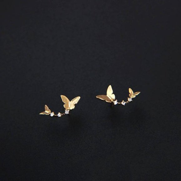 Gold Vermeil Butterfly Earrings Studs Dainty Minimal Minimalist Earrings for her - Picture 5 of 6